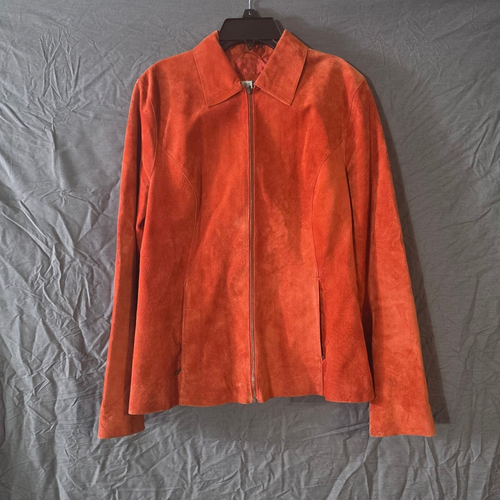 600 West Burnt Orange Suede Leather Zip Up Jacket Size 8 043551